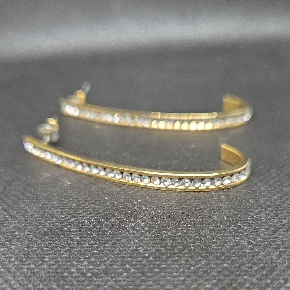 Diamond Crystal Gold J Shape Large Earrimgs